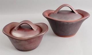 2 pentole da forno COOK ON CLAY in ceramica con fiamme casseruola senza prezzo di riserva