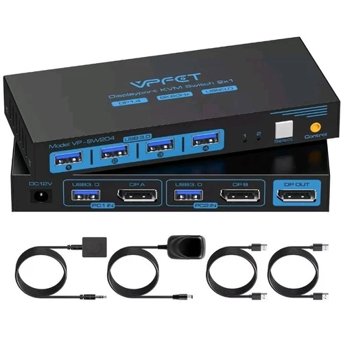 CMSTEDCD 8K@60Hz Displayport KVM Switch 2 PC 1 Monitor USB 3.0 KVM