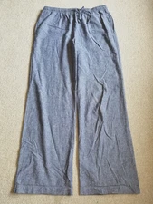 Womens Pants-SAKS FIFTH AVENUE-navy tweed linen elastic waist pull-on wide leg-M