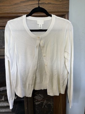 H&M Women's White Knit Cardigan Sweater Button Front Lightweight Round Neck L