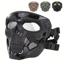 Windproof Full Face Skull Mask w/ Goggles Skeleton Cosplay Halloween