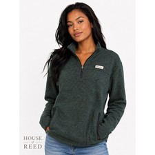 Eddie Bauer Womens Hunter Green Quarter Zip Fleece Sweater Knit Pullover Small