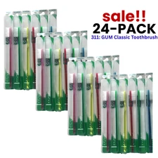 311: GUM Classic Toothbrush, Compact Slender 3-Row Head, Soft Bristles, 24-PACK!