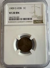 1909 -S - VDB LINCOLN WHEAT CENT NGC CERTIFIED VF 20 BN