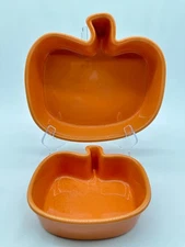 CHANTAL Orange PUMPKIN  Baking Dishes Halloween 2005 Fall Autumn Set of 2