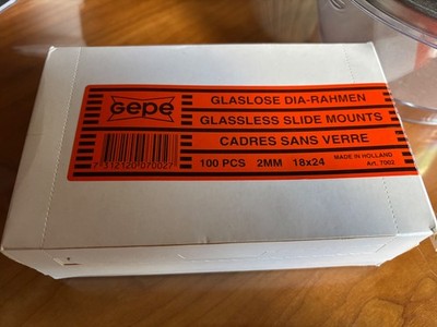 NIB  Slide mounts GLASSLESS -  GEPE 18 x 24  2mm  - 100 pieces (made in Holland)