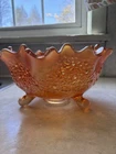 Carnival Glass Dish Bowl Marigold Fluted Ruffles Crimped Edge Vintage Art EVC