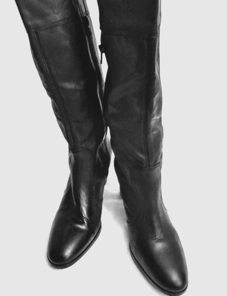 BOTA DE CUERO "DESFILE" HECHA BRASIL MUJER NEGRA POR DEBAJO DE LA RODILLA TALLA 9W Foto 3 de 4