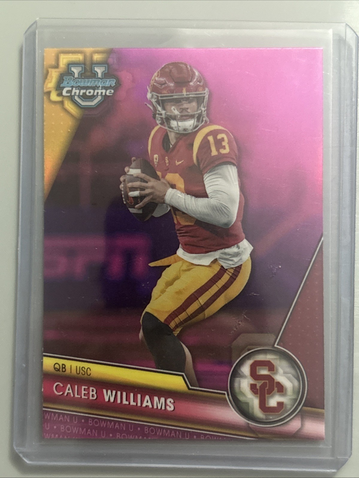 2023 Bowman University Chrome - Caleb Williams #1 Pink Refractor (RC)
