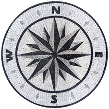 Nautical Harmony - 32-Inch Handmade Compass Pool Tile Medallion Marble Mosaic