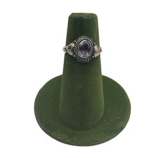 Vintage Sterling Silver Amethyst Ring Oval Cut Intricate Design Size 6.5