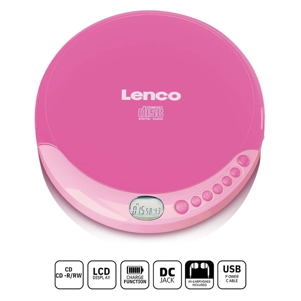 Lenco CD-011 - Tragbarer CD-Player mit Akku-Aufladefunktion - Pink - Bild 2 von 2