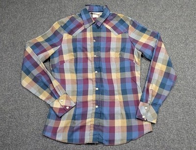 H Bar C Shirt Women 34 Blue Plaid Ranchwear Rodeo Easter Yoke Pearl Snap Button