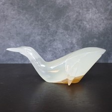 Vintage Hand Carved Agate Stone Whale Figurine