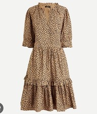 J.CREW Ruffle Neck Tiered Popover Dress in Leopard Dot XS NEW Tags