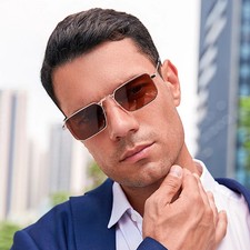 Rectangle Metal Frame Sunglasses Mirror Lens Unisex Classic Outdoor Glasses