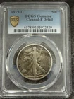 KEY,  1919-D Walking Liberty Half Dollar PCGS F-details, cleaned. Looks F-15+