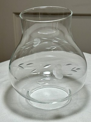Hurricane Chimney w/Etched Glass~2.75  Fitter Base~Floral Sprigs Etching~5.75 H