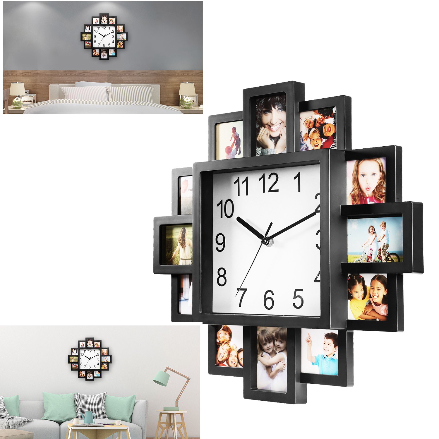 12-Picture Display Wall Clock Photo Frame In Unique Design Excellent For Home