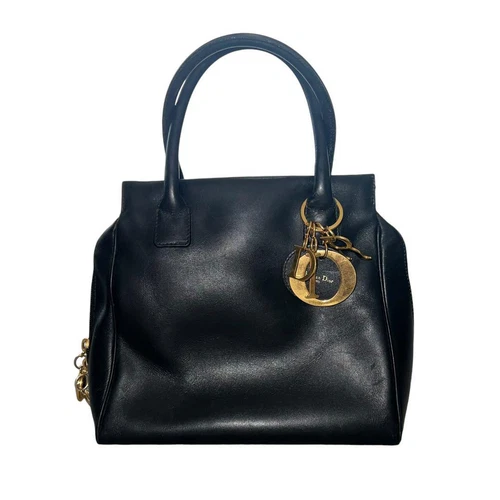 Mini sac à main Christian Dior cuir noir avec breloque authentique du Japon RIN