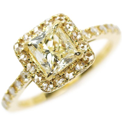 Brand New K18YG Princess Cut Rose Cut Diamond Ring 1.502ct VLY SI1 