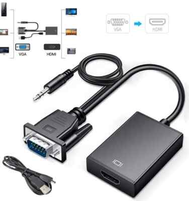 New VGA To HDMI Converter 1080P HD Adapter Audio Cable For HDTV PC Laptop TV