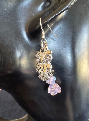 Sterling Silver wires-  Owl be seeing You  Pink Iridescent Flower Cube. Jae made