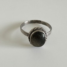 Vintage 925 Sterling Silver Unique Dark Brown Stone Oval Band Ring Size 6