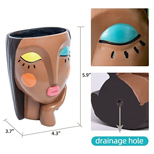 Face Planter Pots for Indoor Plants, Resin Head Planter Thinking