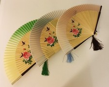 Folding Hand Held Bamboo Silk Fan with Hand-Painted Peony Flower and Butterfly