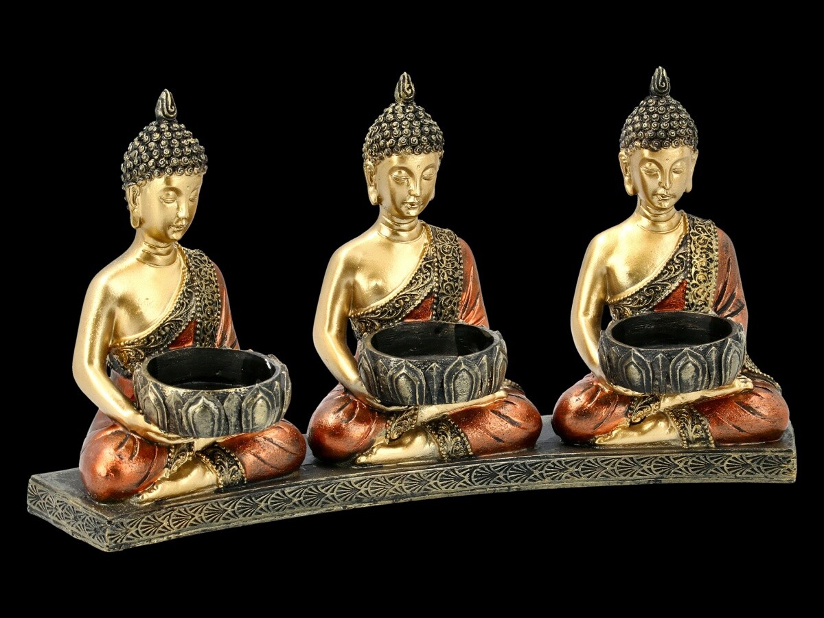 Buddha Triple Tea Light Holder Feng Shui Monk Candle Holder Decor