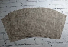 Vtg Set Of 6 Brown Woven Plastic Square Fan Shaped Tablewear Place Mats