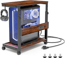 Height Adjustable Computer Tower Stand with USB Charging and Locking Wheels