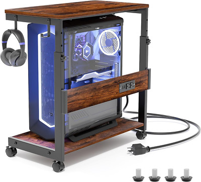 Height Adjustable Computer Tower Stand with USB Charging and Locking Wheels