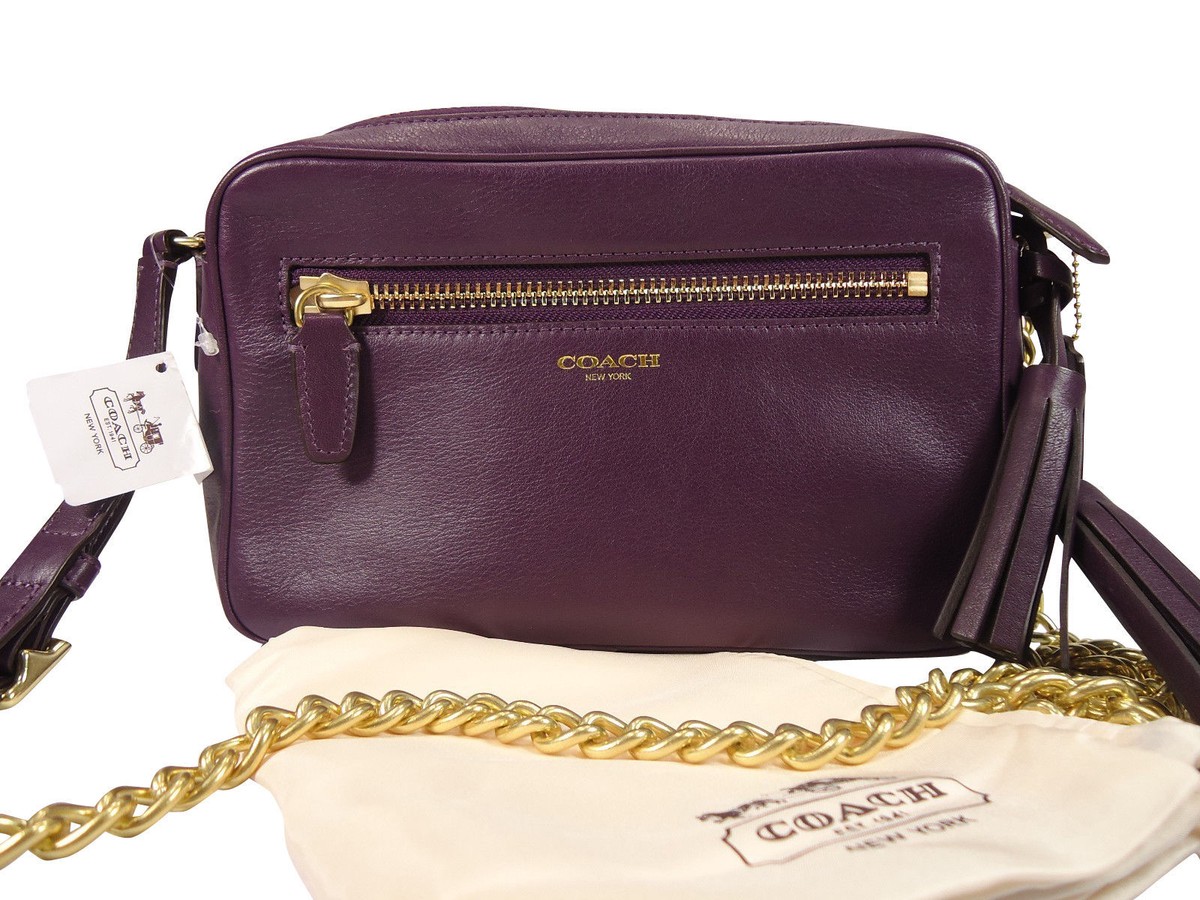NWT COACH LEGACY LEATHER FLIGHT BAG BRASS BLACK VIOLET PURPLE