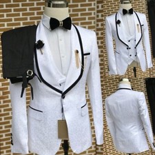 3 Pcs Men's Printing Suits Regular Fit Shawl Lapel Wedding Party Business Casual