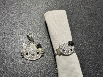 HELLO KITTY Chic Modern Rhinestone Ring and Pendant (Missing Rhinestones)