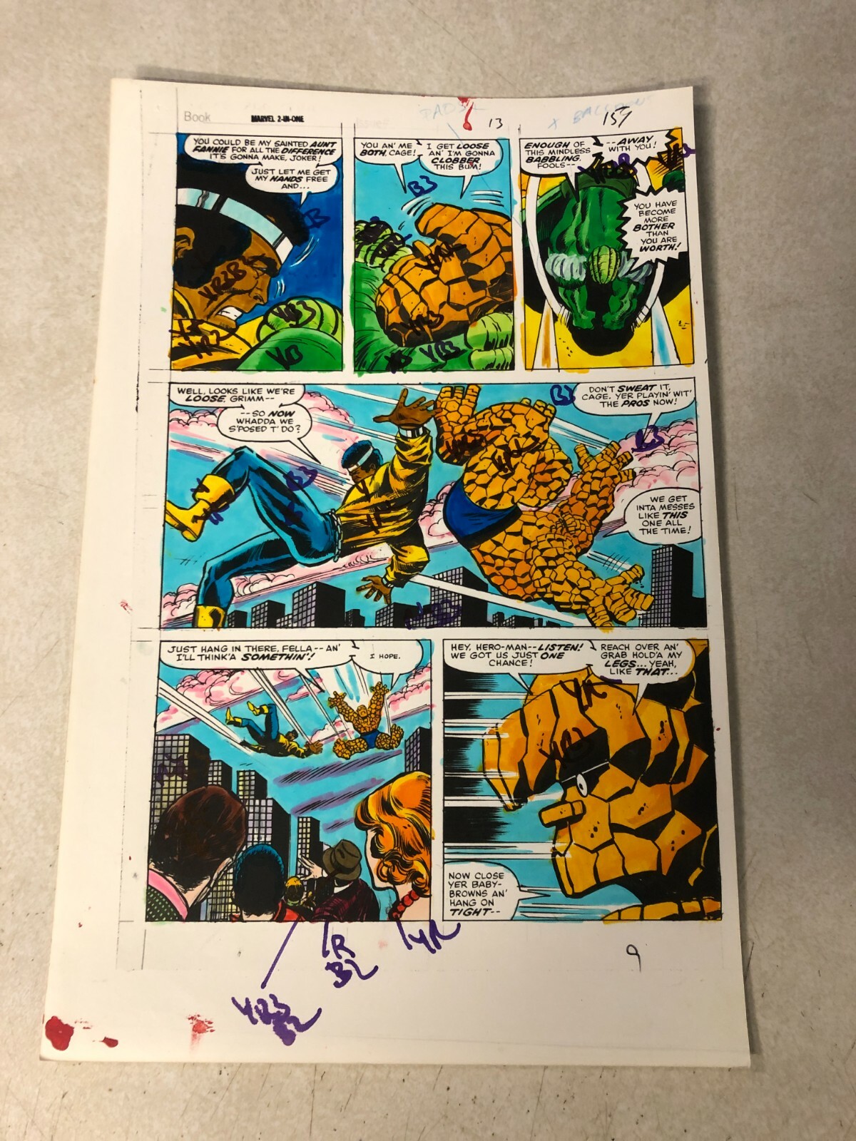 THING and POWER MAN battle BRAGGADOOM MARVEL TWO IN ONE #13 ART color guide 1976