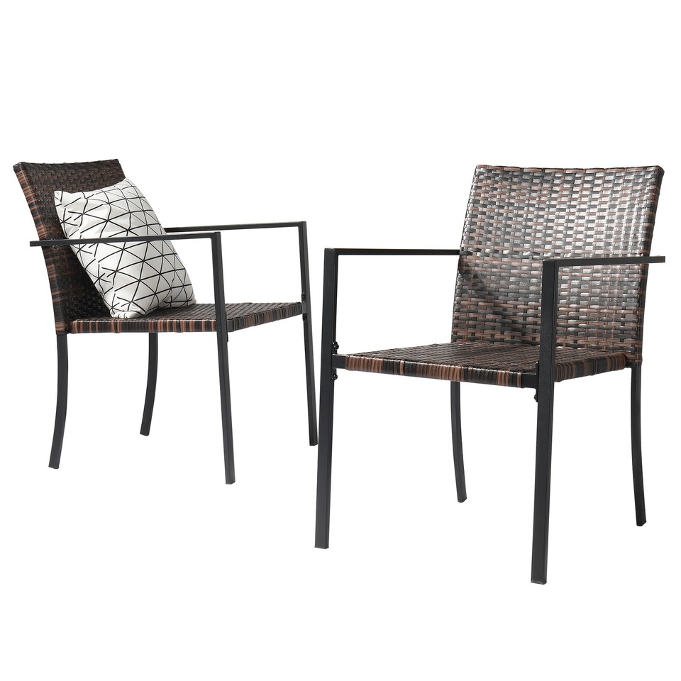 Stackable Outdoor Wicker For Patio Dining Chairs Set of 2 All Weather