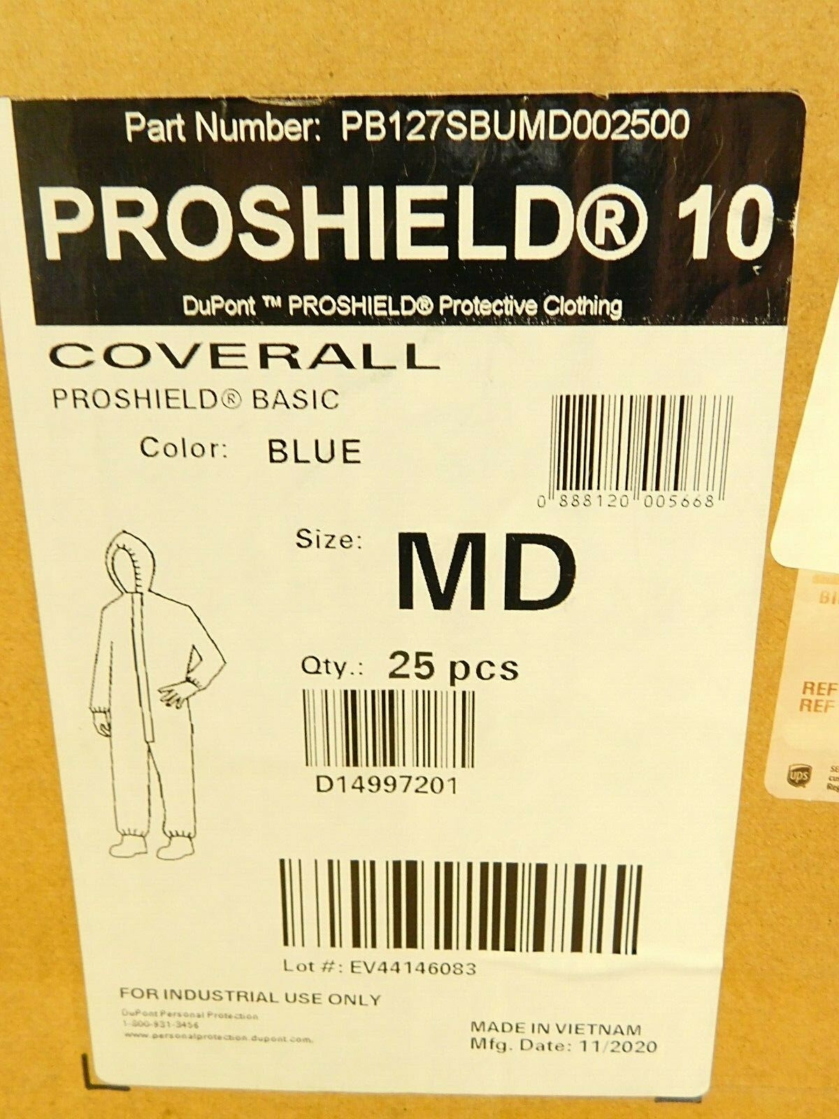 BOX of 25 DuPont ProShield 10 Blue Coveralls w/Hood Size Medium ...