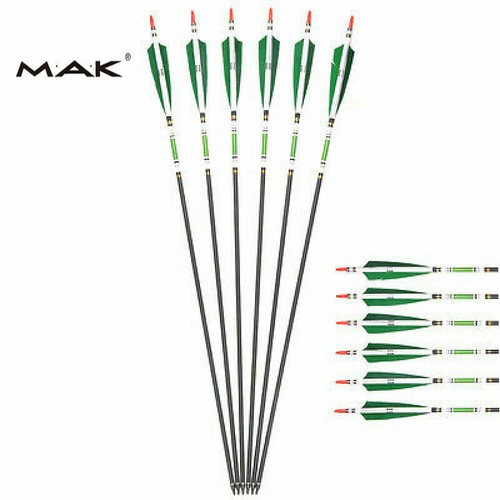 31/33'' Spine 500 Carbon Arrows Turkey Feather 7.6mm Archery Hunting Shooting - Picture 12 of 18