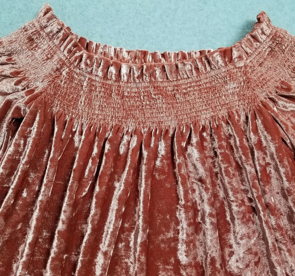 Top Monoreno Mujer Mediano M Rosa Fuera del Hombro Manga Corta Terciopelo Elástico Foto 2 de 4