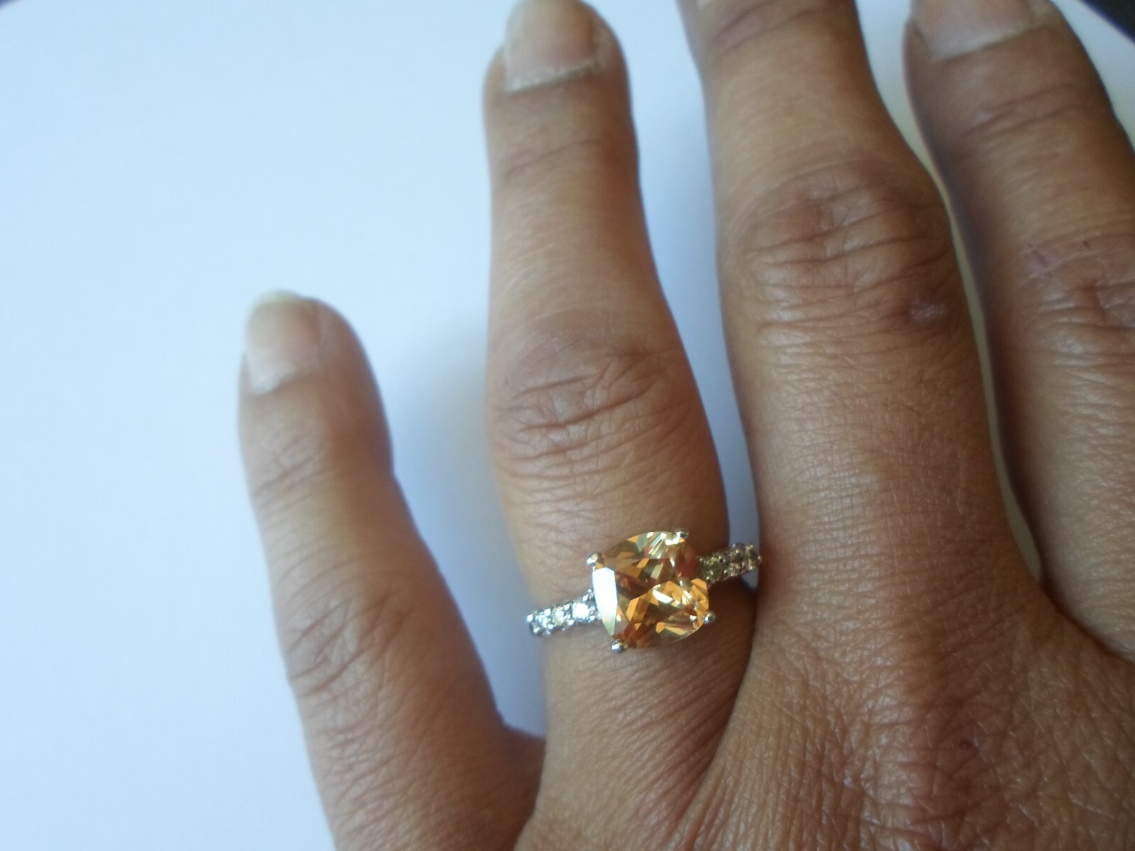 solid silver ring, square orange stone, zirconium… - image 5