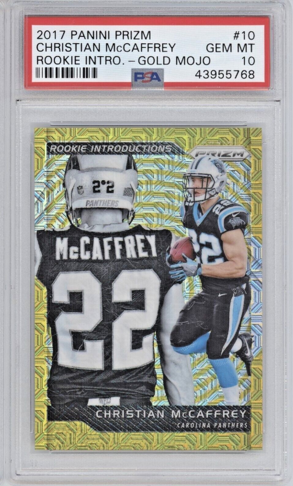 Christian McCaffrey Panini Prizm Rookie Introductions #10 Gold Mojo