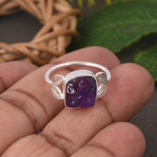 Natural Raw Amethyst With Textured Leaf 925 Silver Engagement Ring For Gift Her