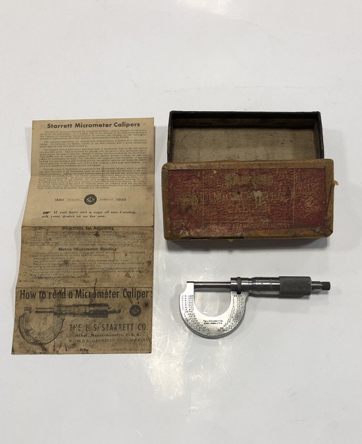 Vintage L.S. Starrett 230 1" Micrometer Caliper Original Box and Paper