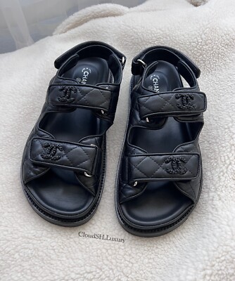 Auth Chanel Classic CC Logo So Black Dad Sandals - Size 36 Auth Chanel Classic CC Logo So Black Dad Sandals - Size 36