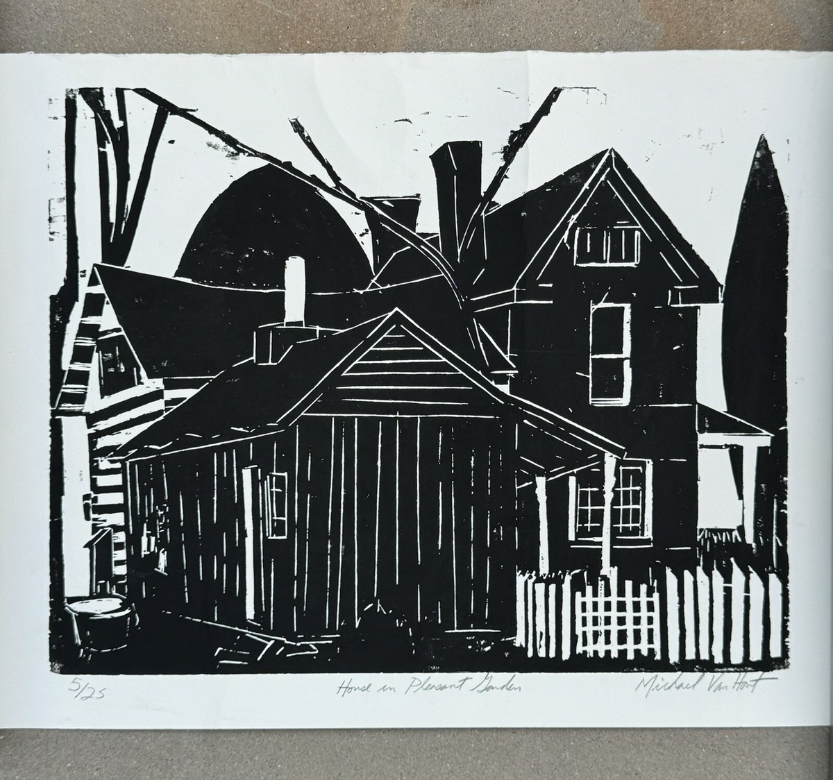 Michael Van Hout Wood Cut Silkscreened Print Signed ~House In