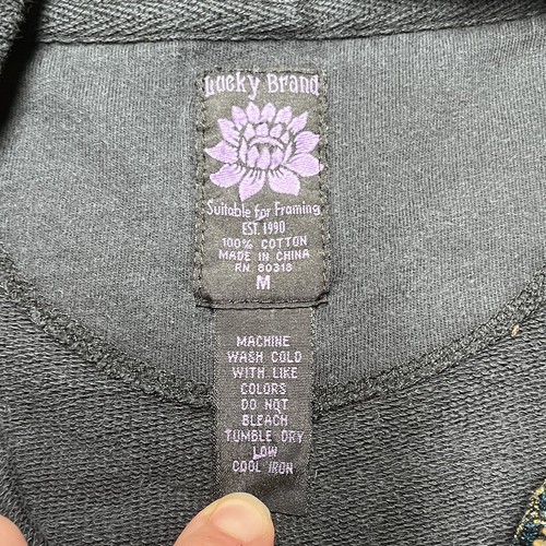 VINTAGE Lucky Brand Embroidered Hoodie Womens Medium Peace Sign Crane Zip Y2K 90 - Picture 7 of 10