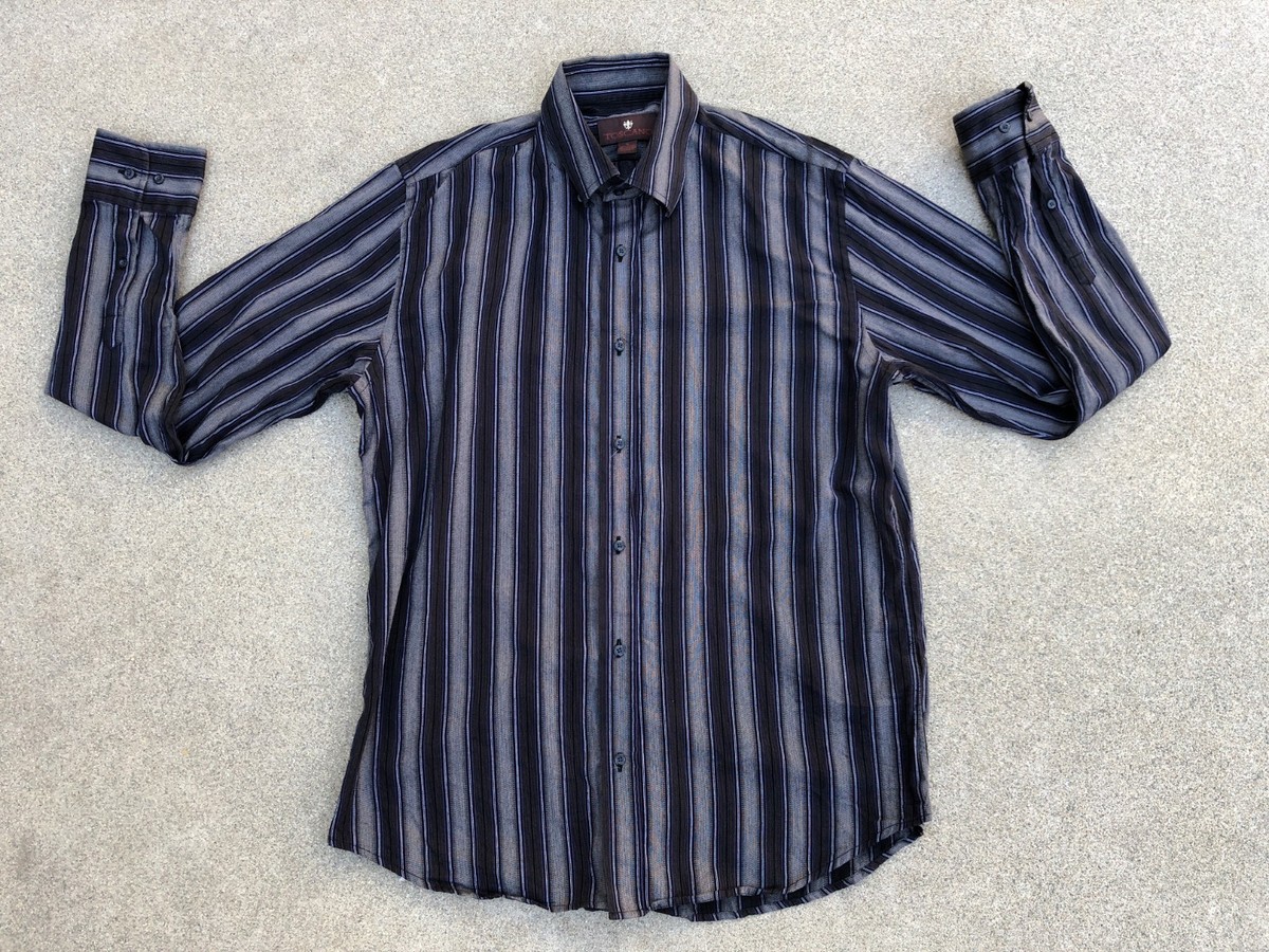 toscano dress shirts Toscano Men's Button Down Dress Shirt Longsleeve XL Blue Plaid 100% Cotton
